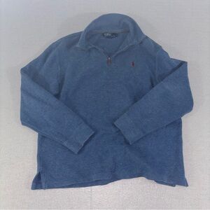 Polo Ralph Lauren Quarter Zip Pullover L Blue Red Pony 100% Cotton